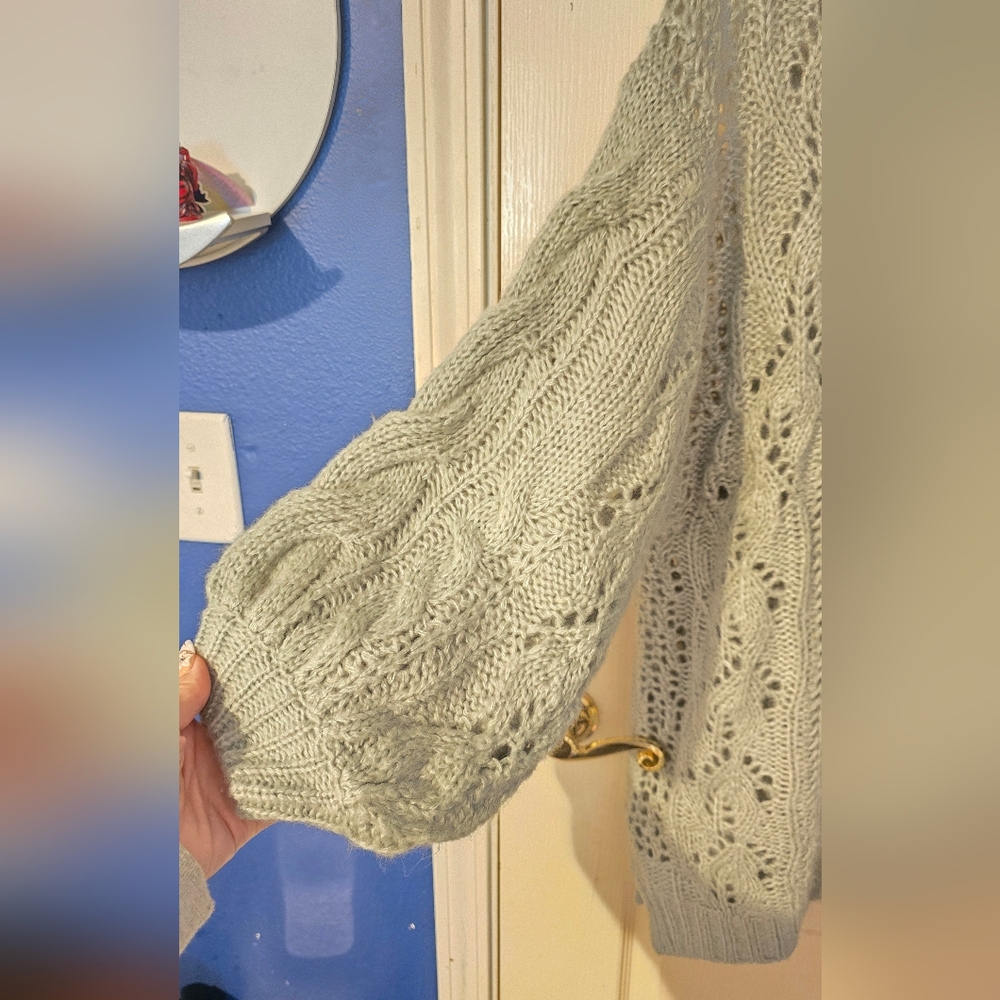 Three Bird Nest Light Gray Off-Shoulder Cable Knit Sweater Dress - Picture 3 of 6